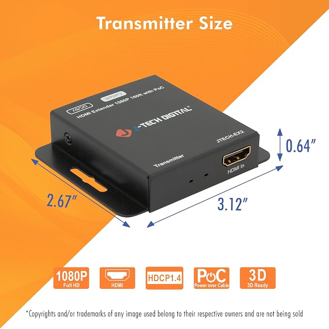 J-Tech Digital HDMI Extender Over Single Ethernet Cat5e/6/7 1080P Up to 1080P - Image 8