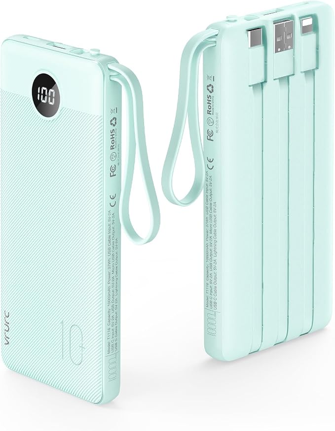 VRURC Portable Charger Power Bank, 10000mAh Travel Essentials Battery Pack by Home