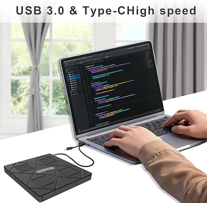 External CD/DVD Drive for Laptop, 8-in-1 USB3.0 DVD Player, Compatible Windows - Image 4