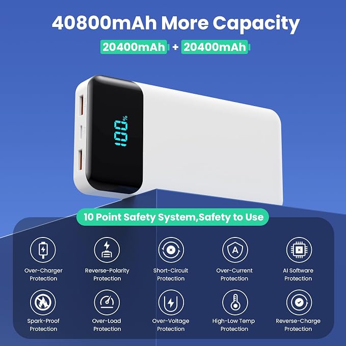 Portable Charger 40800mAh with 3 Built-in Cables, PD 25W USB C in&Out Power - Image 5