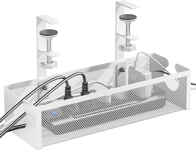 DELAMU Under Desk Cable Management Tray, No Drill Metal Mesh Cable Management by DELAMU