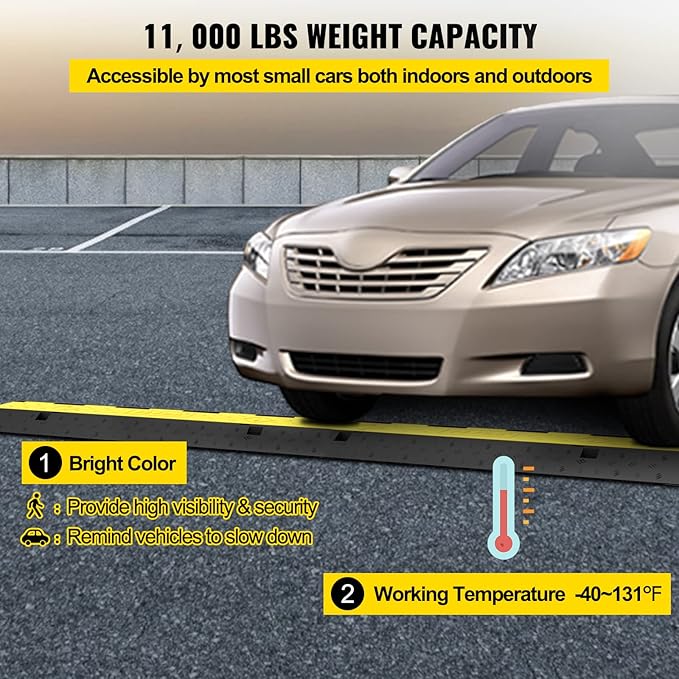 VEVOR Cable Protector Ramp, 4 Packs 2 Channels Rubber Modular Speed Bumps Rated - Image 4