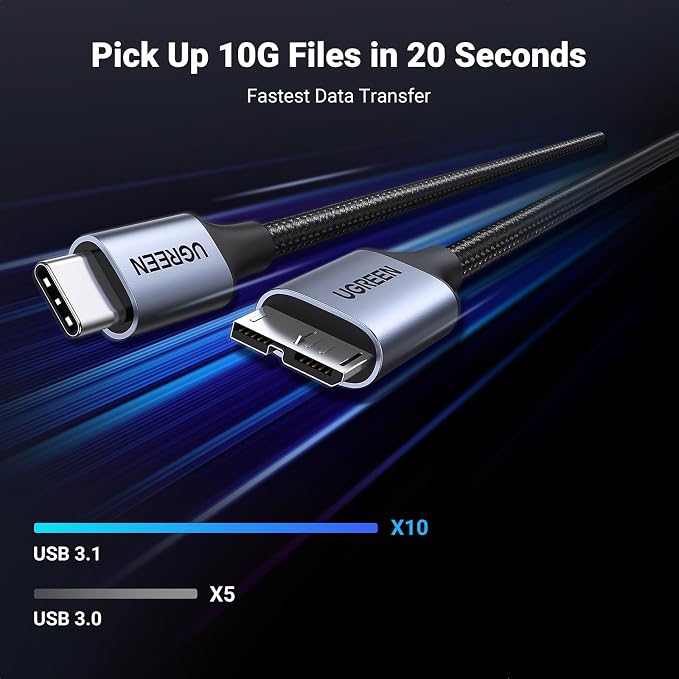 UGREEN 10 Gbps Micro B to USB C Hard Drive Cables, 6.6FT USB C to Micro B - Image 2