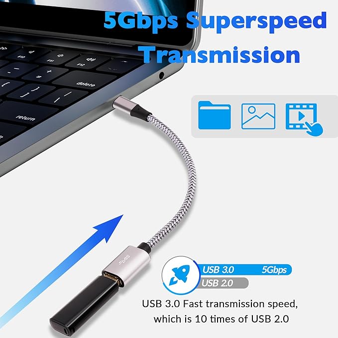 USB-C to USB 3.0 Adapter 4 Pack, Nylon Braided Type-C 3.1 OTG Cable USB C Male - Image 2