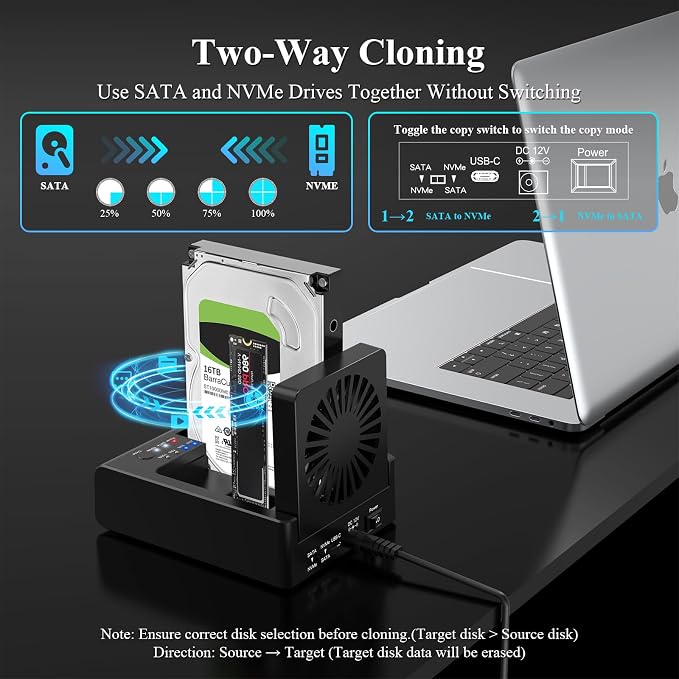 M.2 NVMe & SATA HDD Docking Station, 10Gbps USB3.2 Gen2 SSD Cloner - Image 4