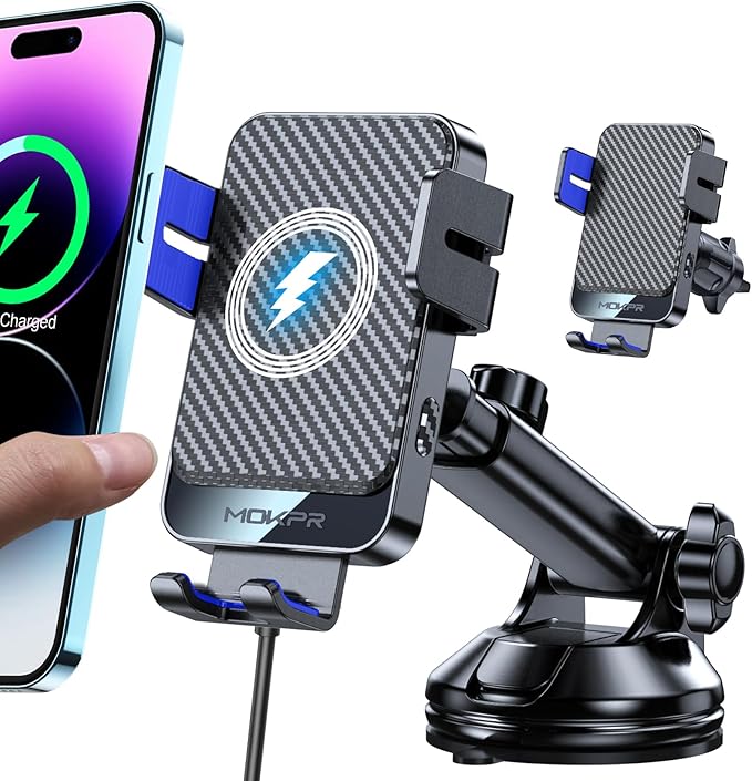 Wireless Car Charger, MOKPR 15W Fast Charging Auto-Clamping Car Mount by MOKPR