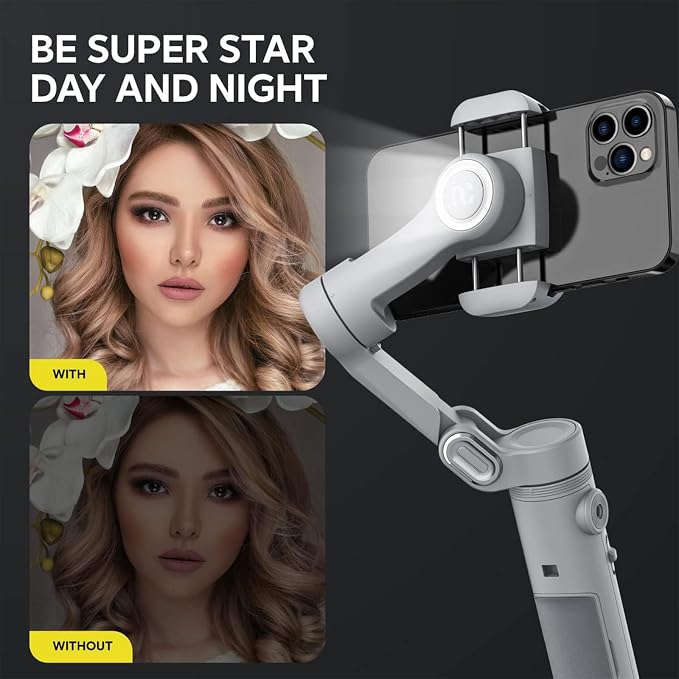 Gimbal Stabilizer for Smartphone w/LED Light Face Tracking Inception Timelapse - Image 4