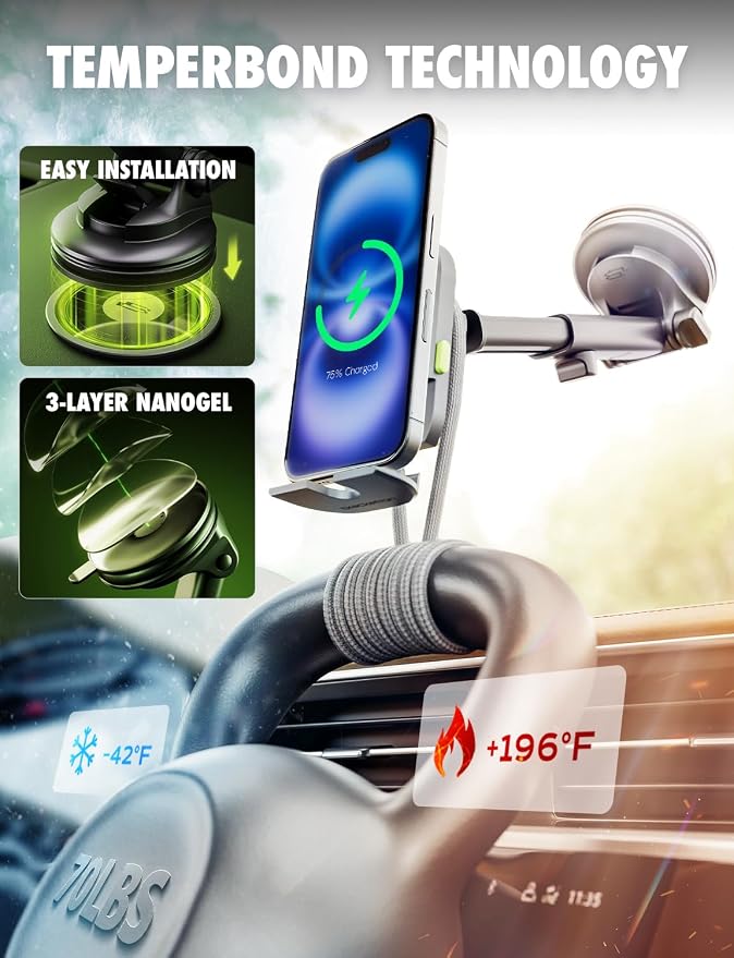 Bracketron MagAlign Extend 15W Magsafe Car Mount Charger, Magnetic Car Phone - Image 4