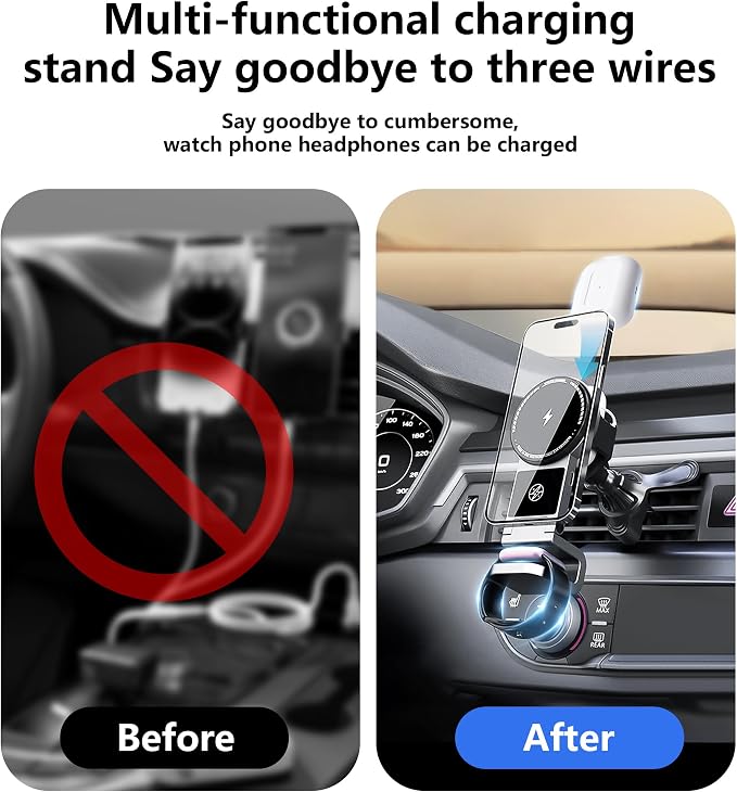 3 in 1 Wireless Car Charger, 15W Fast Charging Phone Holder Foldable Magnetic - Image 5