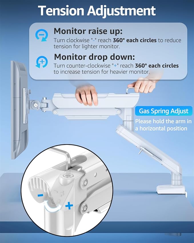 Single Monitor Mount for 22 24 27 32 inch Screen, Gas Spring Arm Holds 4.4-22 - Image 6
