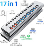 Powered USB Hub 10Gbps, 17 Ports 96W USB 3.2 Hub, 12V/8A Power Adapter - Image 2