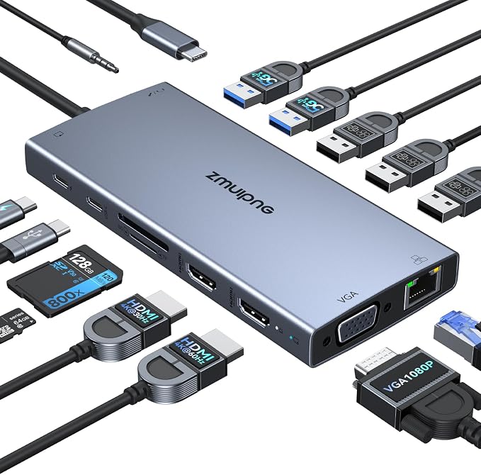 USB C Docking Station Dual Monitor 15 in 1 Laptop Docking Station Triple Display - Image 9