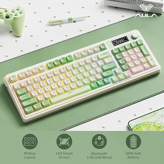 AULA S99 Pro Wireless Keyboard, Display Screen & Media Knob, Tri-Mode - Image 2