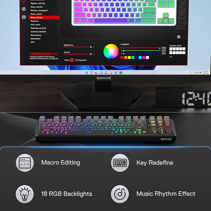 Redragon K707 PRO GB 80% Gasket RGB Gaming Keyboard, 3-Modes Wireless TKL - Image 8