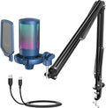 FIFINE USB Gaming Streaming Recording PC Microphone Kit, RGB Condenser Computer by FIFINE