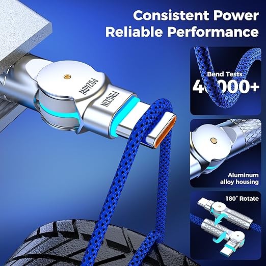 USB C to USB C Cable10ft, 240W 2-Pack Braided 180°Rotating Type C Charging - Image 6