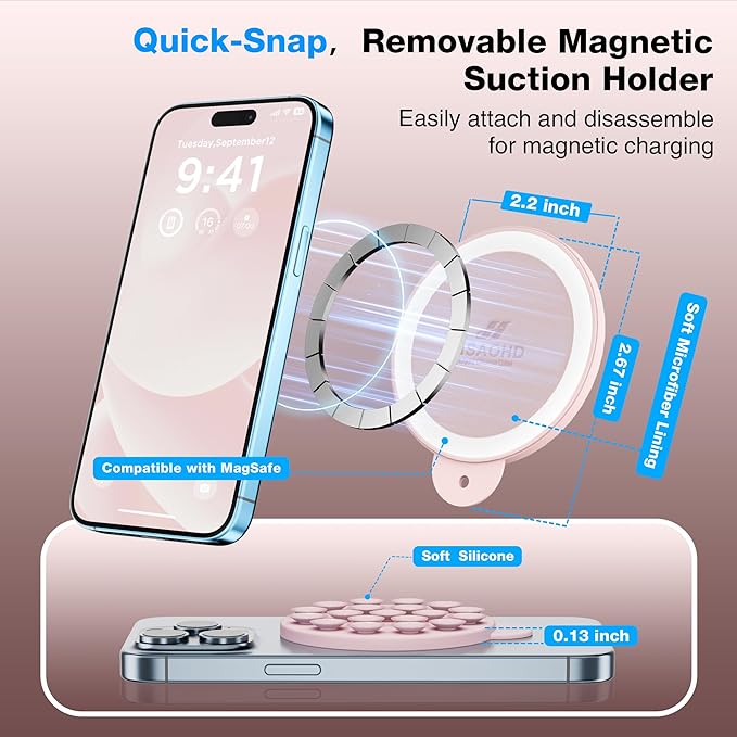 Magnetic Suction Cup Mount for MagSafe Case, Silicone Hands-Free Grip Holder - Image 3