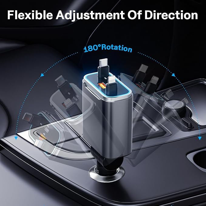 Retractable Car Charger USB C 131W 4-in-1 Fast Charging - Image 4