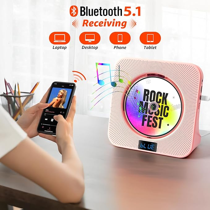 Desktop CD Player with Speakers, ROADOM Bluetooth CD Player with Hi-Fi Stereo - Image 5