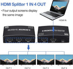 HDMI Splitter 1 in 4 Out, 1x4 HDMI Splitter Audio Video Distributor Box Support - Image 2