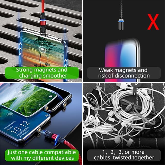 Magnetic Charging Cable 540° Rotation 3A Fast Charging Data Sync 3 in 1 - Image 6