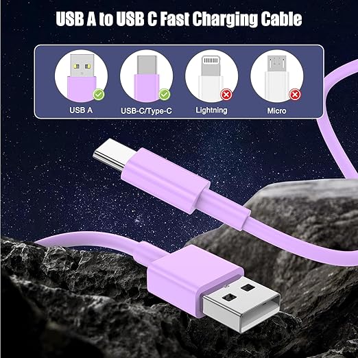 3-Pack Purple USB A to USB C Cable，USB to USB C Car Carplay Cable - Image 5