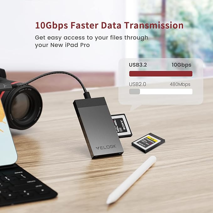 3-in-1 CFexpress/XQD/SD Card Reader USB C, VELOGK Dual-Slot USB 3.2 CFexpress - Image 3