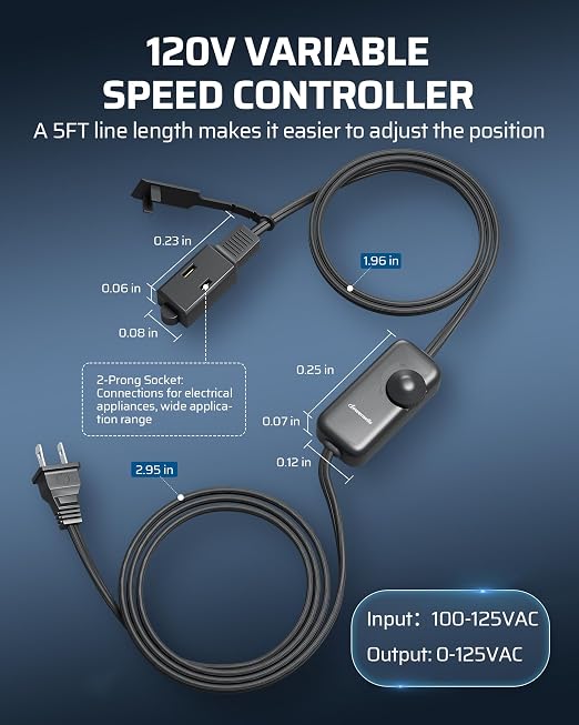 DEWENWILS Variable Speed Controller, 100-125V AC, 3 Sockets, DIY Cooling - Image 6