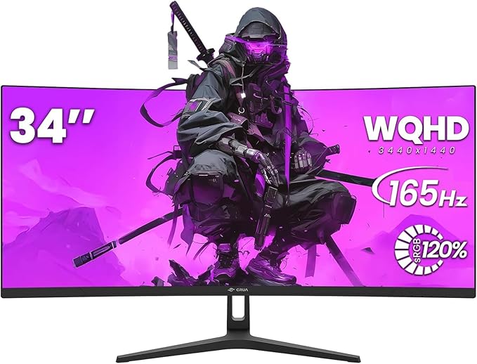 CRUA 34 Inch Curved Gaming Monitor, 21:9 WQHD 3440x1440 165Hz/144Hz 1500R - Image 2