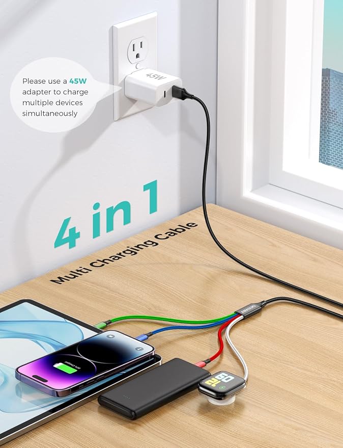 Upgraded Travel Essentials for Apple Watch Charger 4 in 1 Multi Charging Cable - Image 2