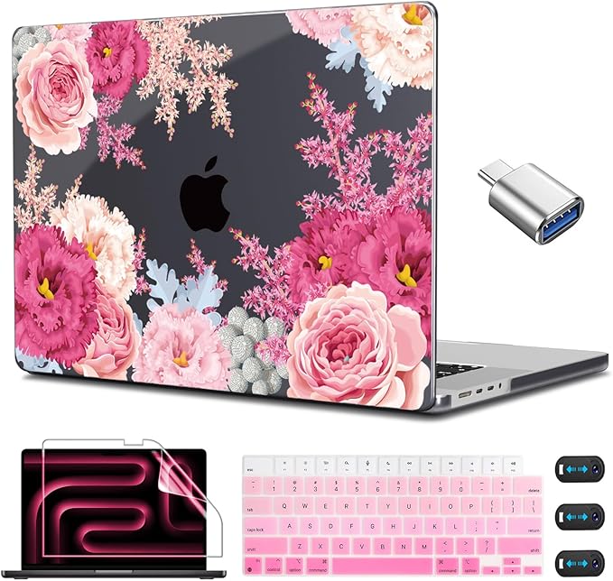 CISSOOK Gorgeous Floral Case for MacBook Pro 14 Inch 2024 2023 2021 Release M4 by CISSOOK