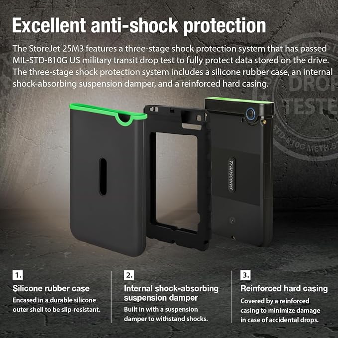 Transcend 2TB USB 3.1 Gen 1 StoreJet 25M3S SJ25M3S Rugged External Hard Drive - Image 5