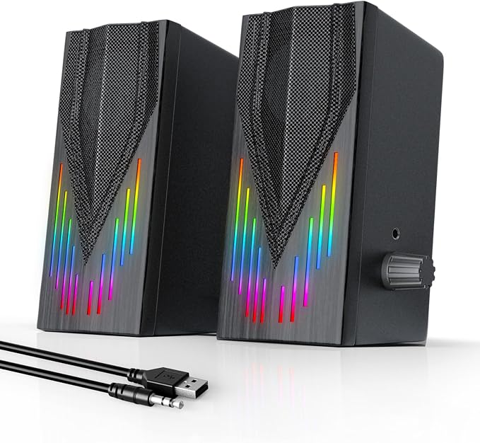 Computer Speakers with 6 Colorful RGB Lights, USB Powered 3.5mm Aux with Loud by Uakinat