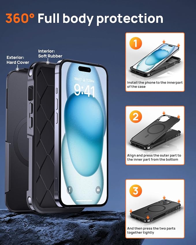 Lanhiem for iPhone 15 Case Magnetic, Heavy Duty Tough Rugged Phone Cover for - Image 7