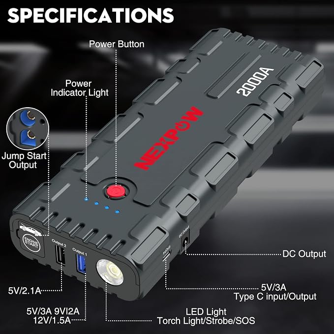 NEXPOW 2000A Peak Car Battery Jump Starter - Image 5