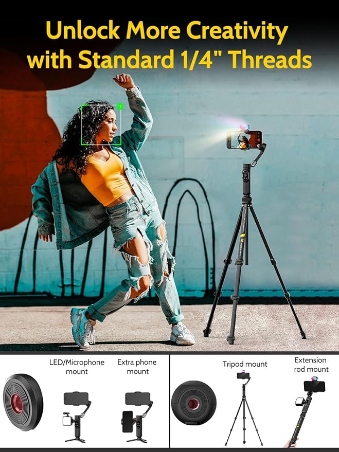 3-Axis Gimbal Stabilizer for iPhone & Android w/RGB Light, Handheld Phone - Image 3