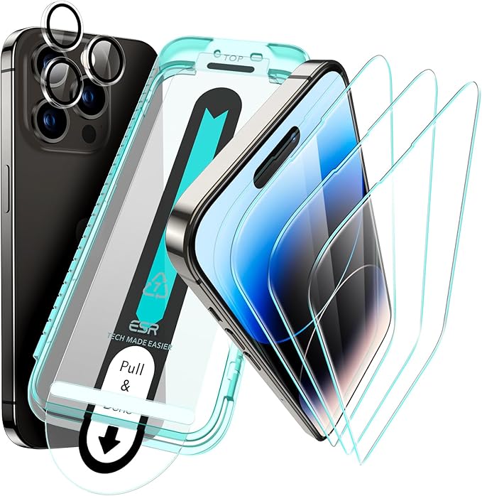 ESR for iPhone 14 Pro Max Screen Protector Set, 3 Tempered-Glass Screen by ESR