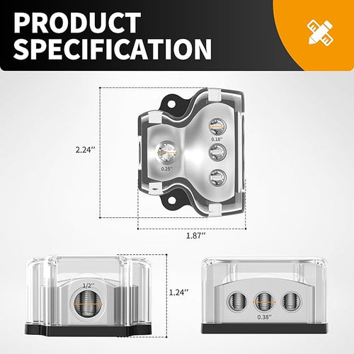 3 Way Power Distribution Block Car Audio Splitter 1 x 0 Gauge in / 3 x 4 Gauge - Image 2
