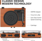 Vinyl Record Player with Walnut Finish, 3-Speed Belt-Drive Turntable with - Image 2