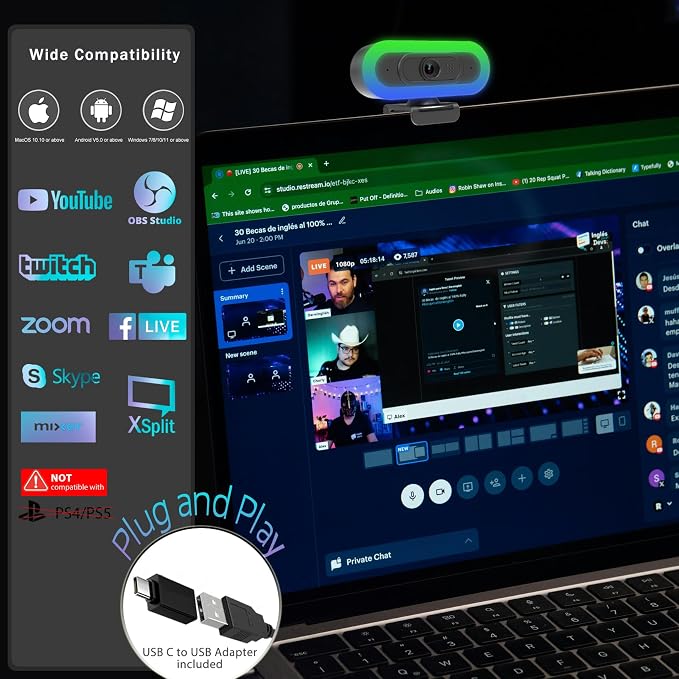 2K Webcam for PC, Plug and Play USB C Webcam - Image 6