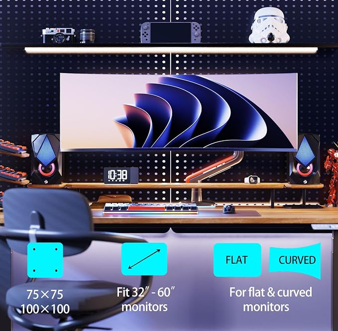 RGB Gaming Monitor-Arm for Flat/Ultrawide/Curved Monitors 32 to 60 inch - Image 2