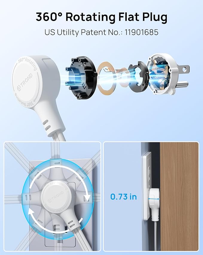 TROND 360° Rotating Flat Plug Power Strip, 5FT Extension Cord - Image 2