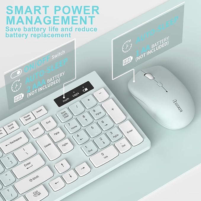 Wireless Keyboard and Mouse Combo, Full-Sized Wireless Keyboard and Adjustable - Image 4