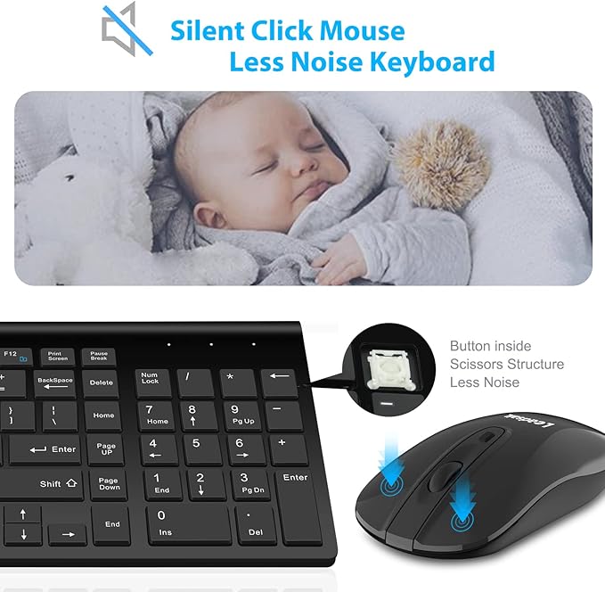LeadsaiL Wireless Keyboard and Mouse Combo, Wireless USB Mouse and Computer - Image 2