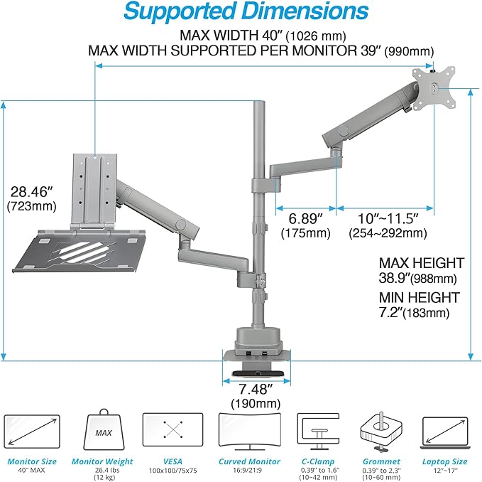 AVLT Laptop & 40 Inch Monitor Arm Pole Top Mount - Image 3