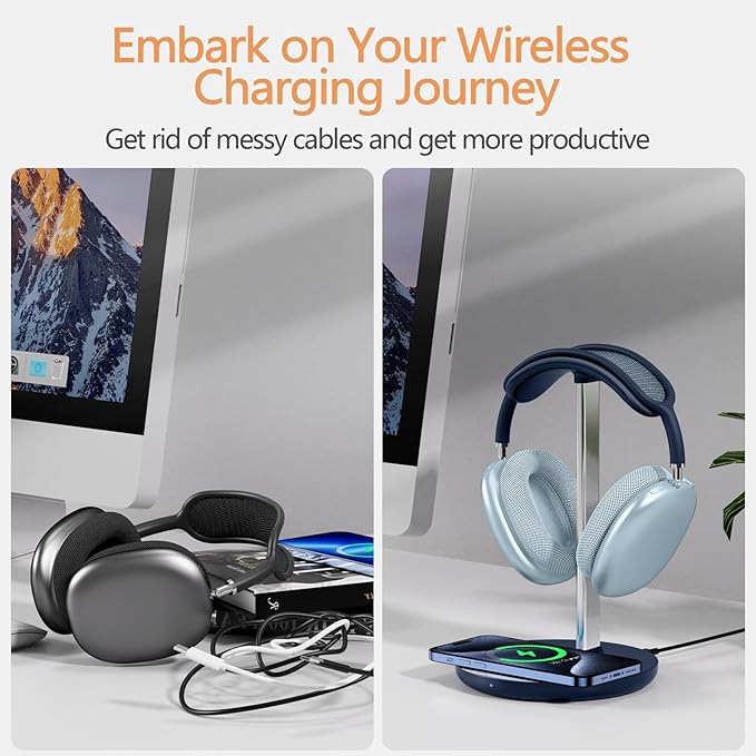 Headphone Stand with Wireless Charger, Gaming Headset Holder Hanger Rack 2 in 1 - Image 5