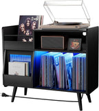 Large Record Player Stand with Sliding Door, 350 Vinyl Record Storage Cabinet by MULEJYBO