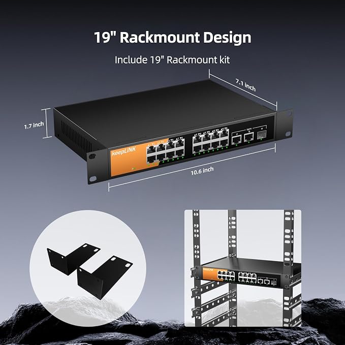 16 Port Gigabit PoE Switch Unmanaged, 16 PoE+ Ports @240W, 2 Gigabit Uplink - Image 6