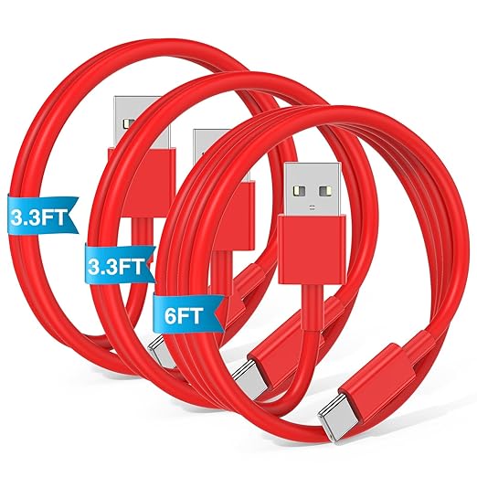 3-Pack Red USB A to USB C Cable，USB to USB C Car Carplay Cable by JERMASAL