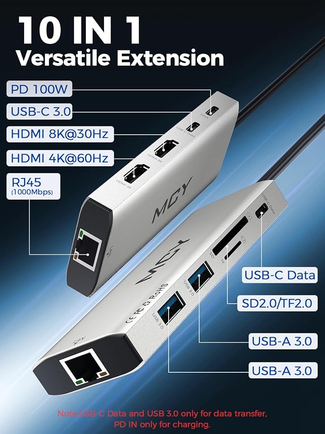 MCY USB C Hub, Laptop Docking Station Dual Monitor Single 8K, 10 in 1 Type-C - Image 2
